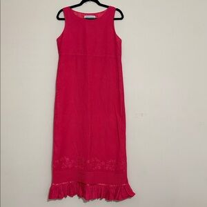 Vintage Jessica Howard pink maxi dress women 8 embroidery linen romantic event
